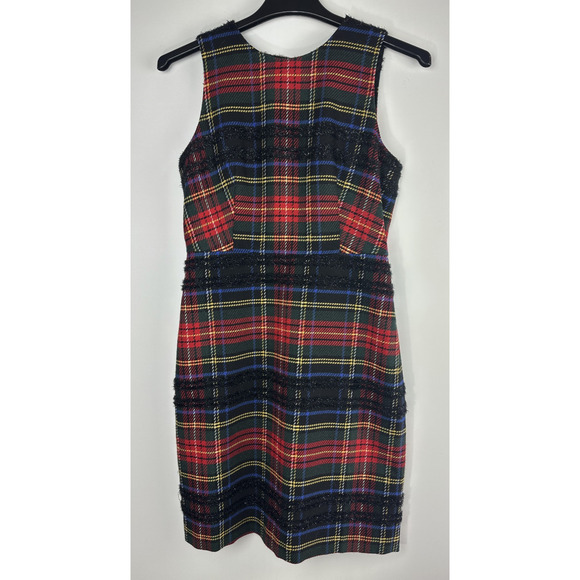 J.Crew Holiday Tartan Sheath Shift Dress Sleeveless Tweed Lace Red Plaid Size 8 - Picture 2 of 16